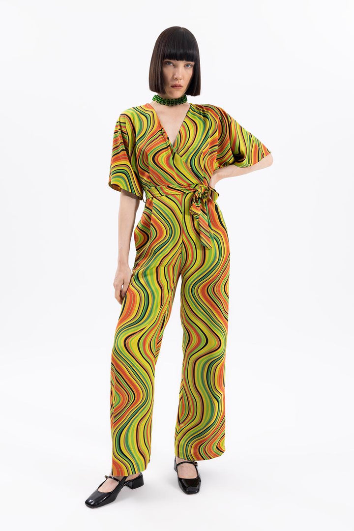 BSL Women Lapel Collar Printed Jumpsuit - Kalinkavichy