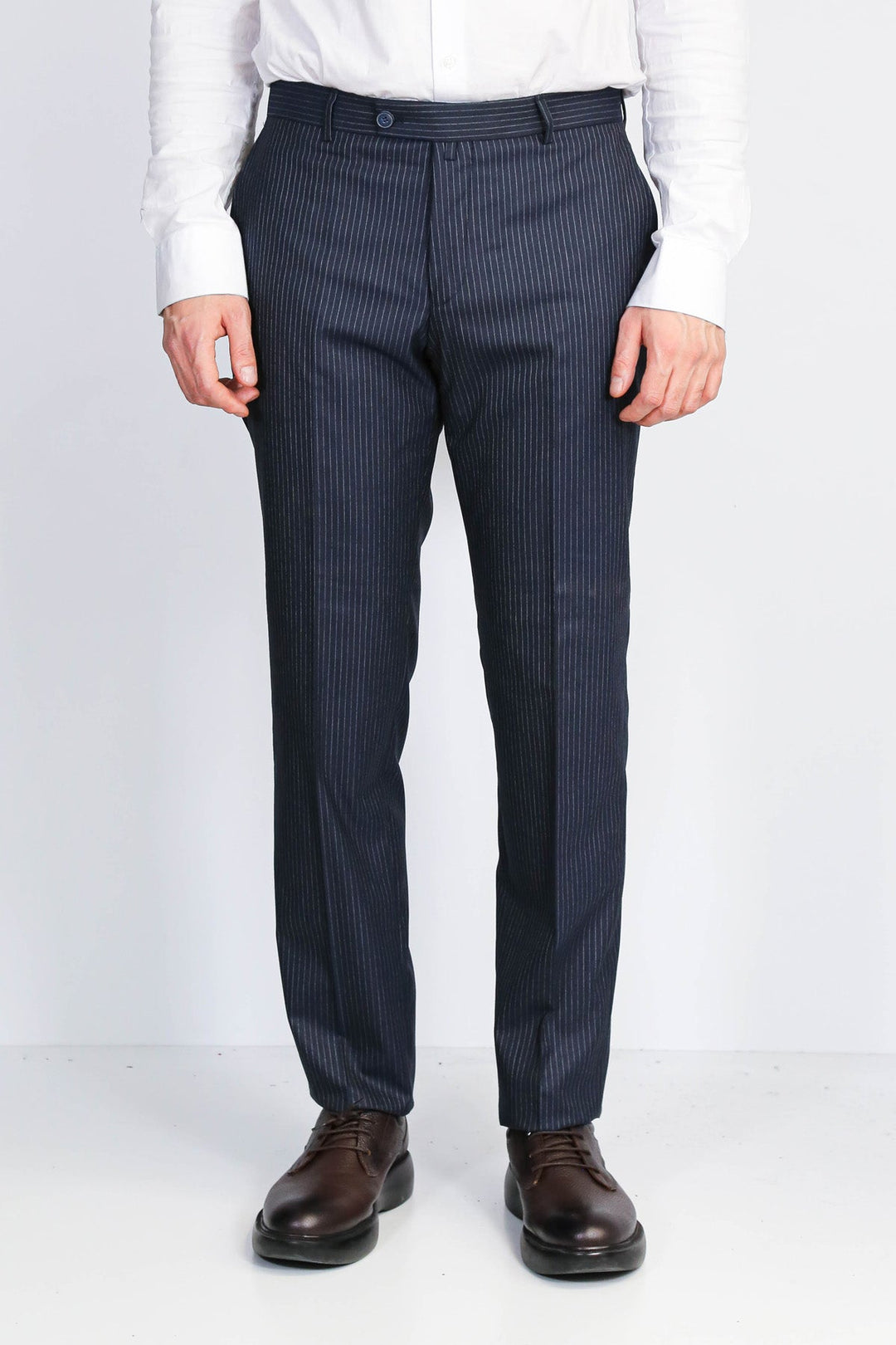 WSS Navy Striped Modern Fit Dress Trousers –  - Desio