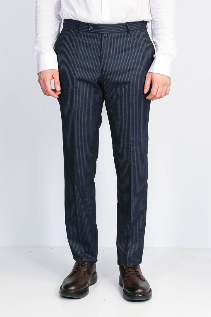 WSS Navy Striped Modern Fit Dress Trousers –  - Desio