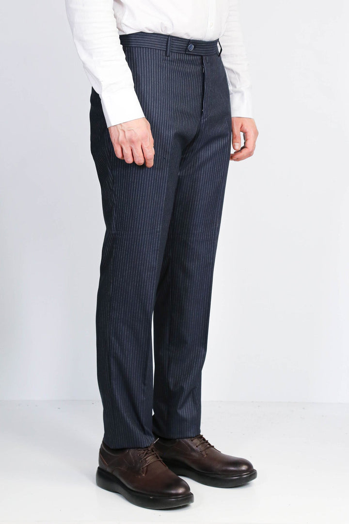 WSS Navy Striped Modern Fit Dress Trousers –  - Desio