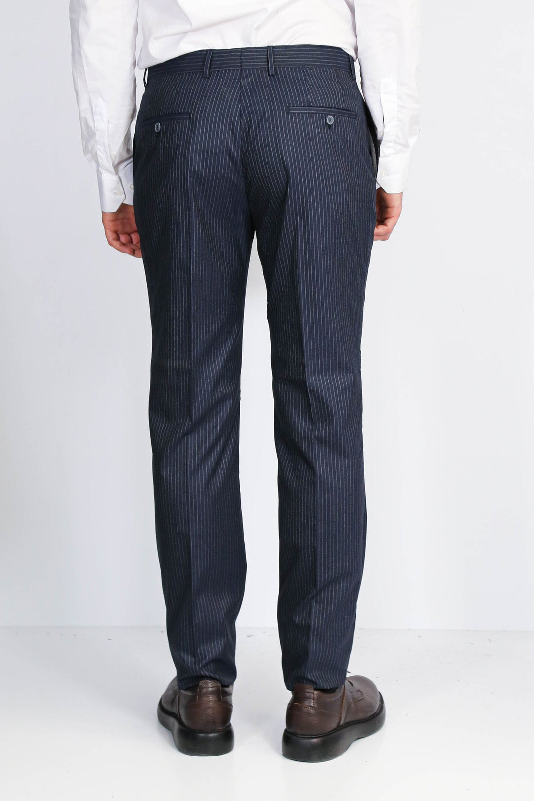 WSS Navy Striped Modern Fit Dress Trousers –  - Desio
