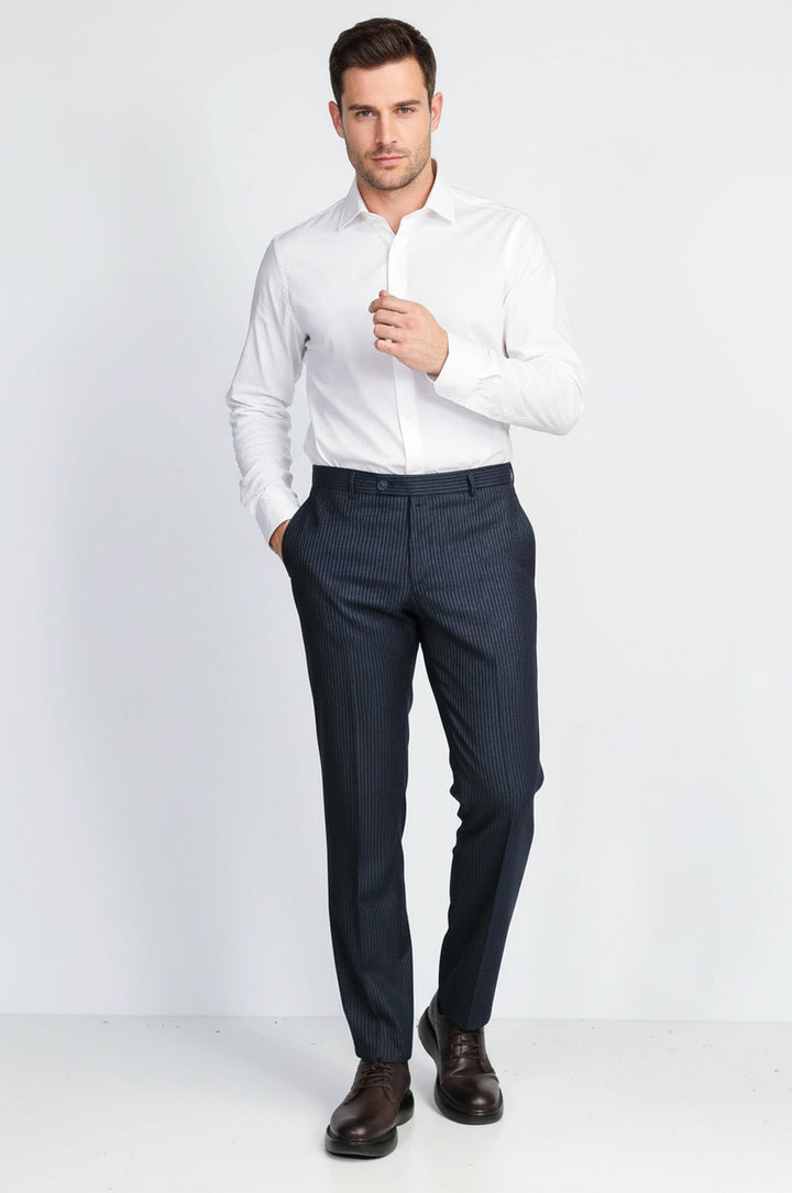 WSS Navy Striped Modern Fit Dress Trousers –  - Desio