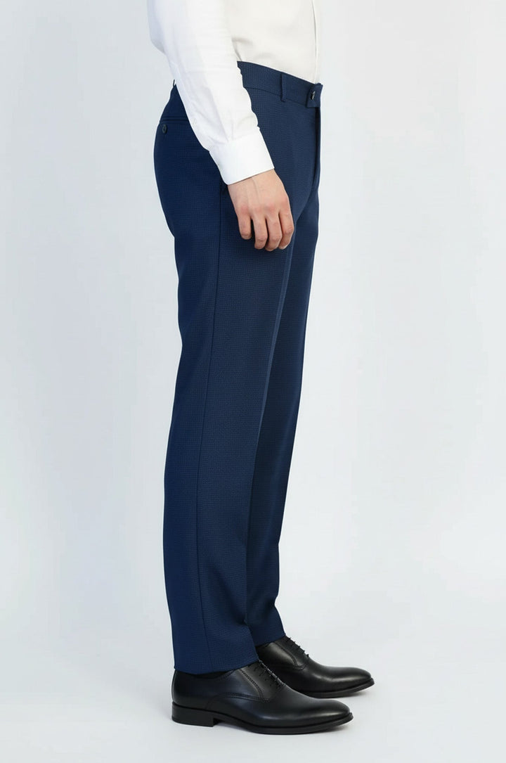 WSS Navy Micro Patterned Slim Fit Fabric Trousers –  - Macuspana