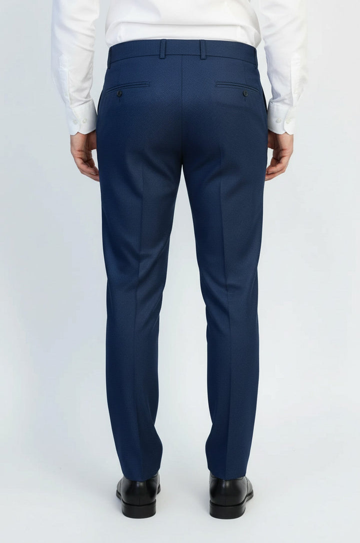 WSS Navy Micro Patterned Slim Fit Fabric Trousers –  - Macuspana