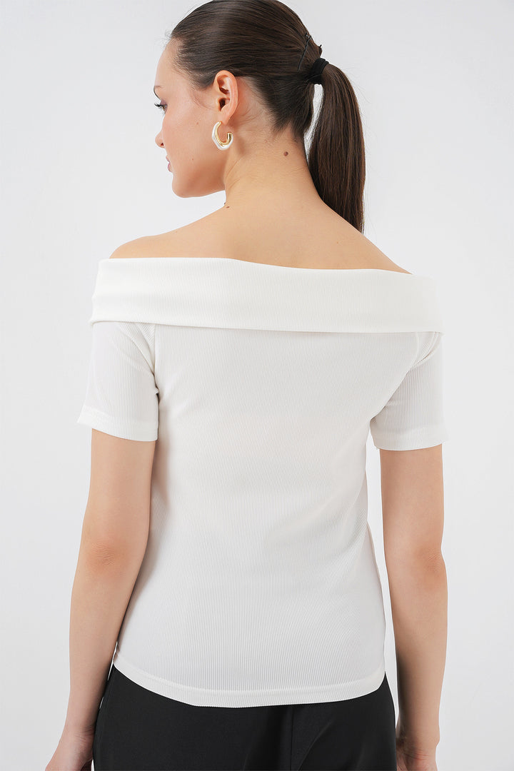 BGD Women Ribbon Detailed Knit Blouse 949 - White - South Miami Heights
