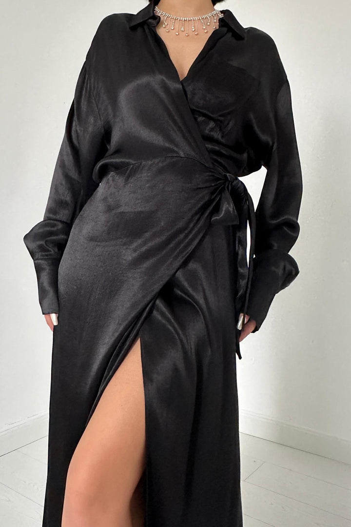 ELS Belted Shirt Dress - Black - Voluntari