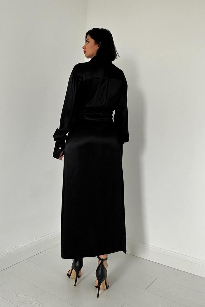 ELS Belted Shirt Dress - Black - Voluntari