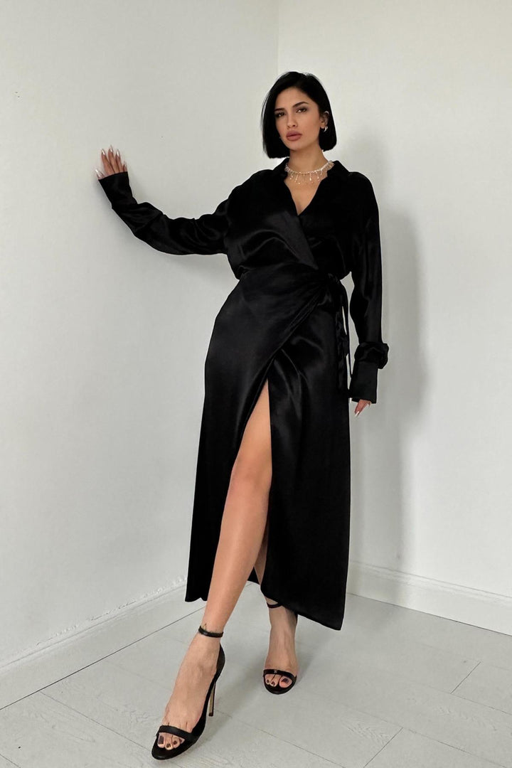 ELS Belted Shirt Dress - Black - Voluntari
