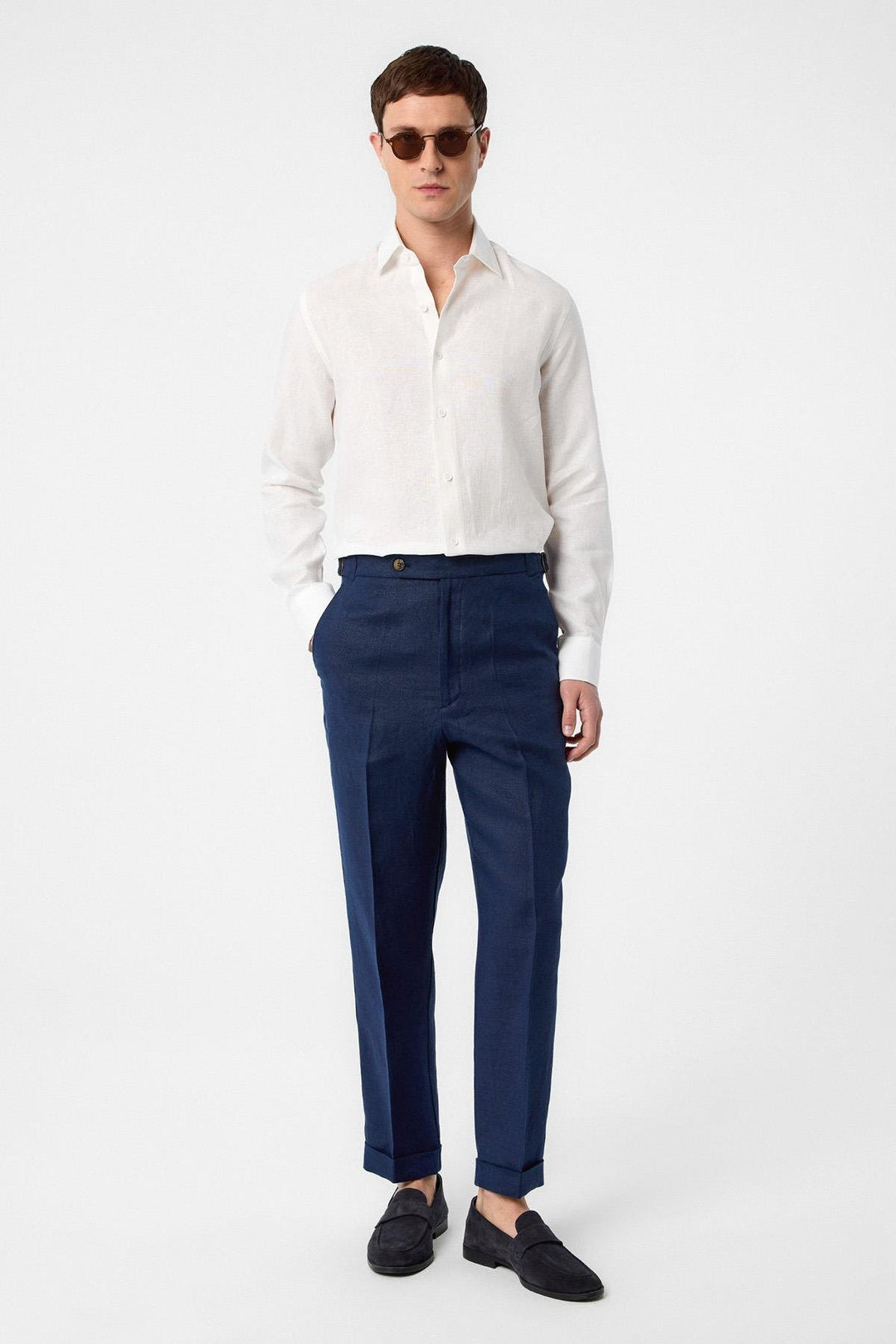 ANT Antioch Blue 100% Linen Italian Cut Men's Trousers - Albi