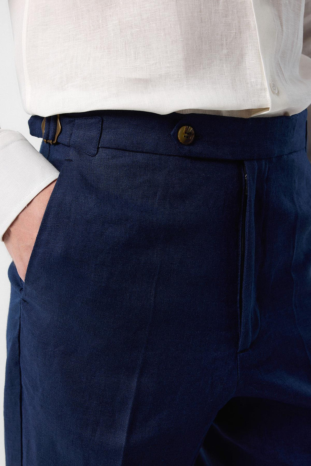 ANT Antioch Blue 100% Linen Italian Cut Men's Trousers - Albi