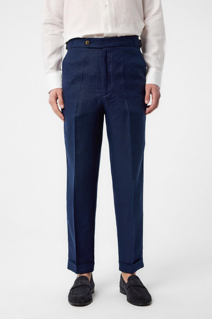 ANT Antioch Blue 100% Linen Italian Cut Men's Trousers - Albi
