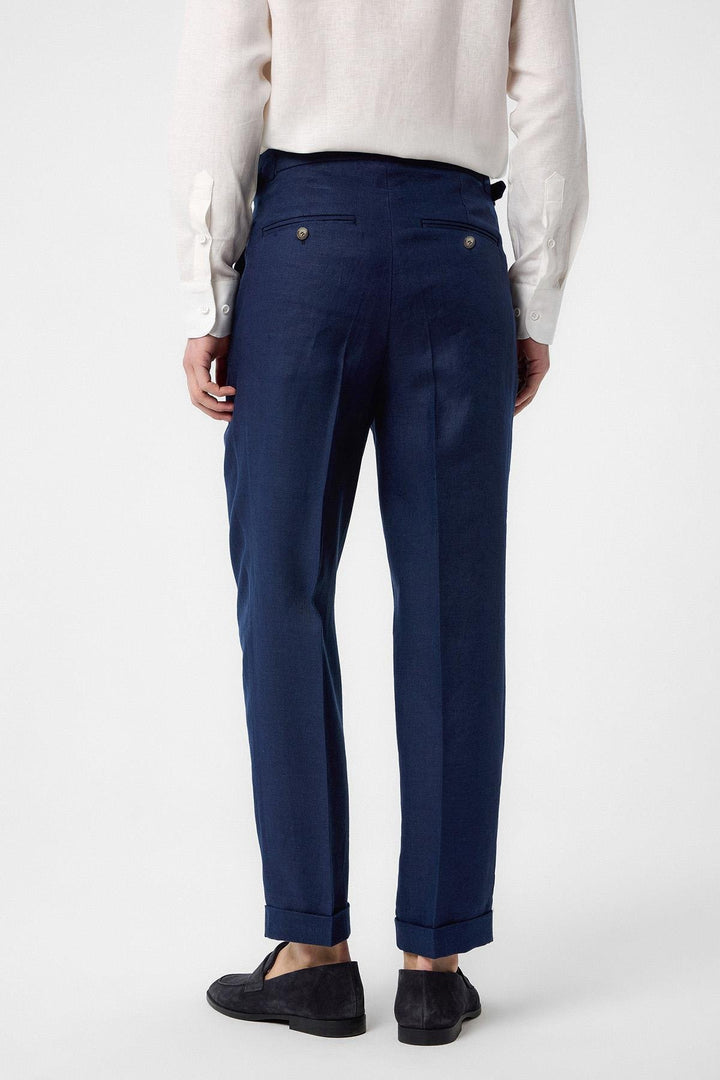 ANT Antioch Blue 100% Linen Italian Cut Men's Trousers - Albi