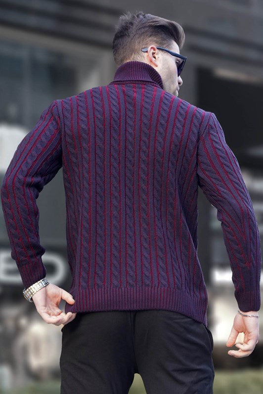 MDX Navy Fisherman Collar Sweater with Knit Details 6317 - Cholet