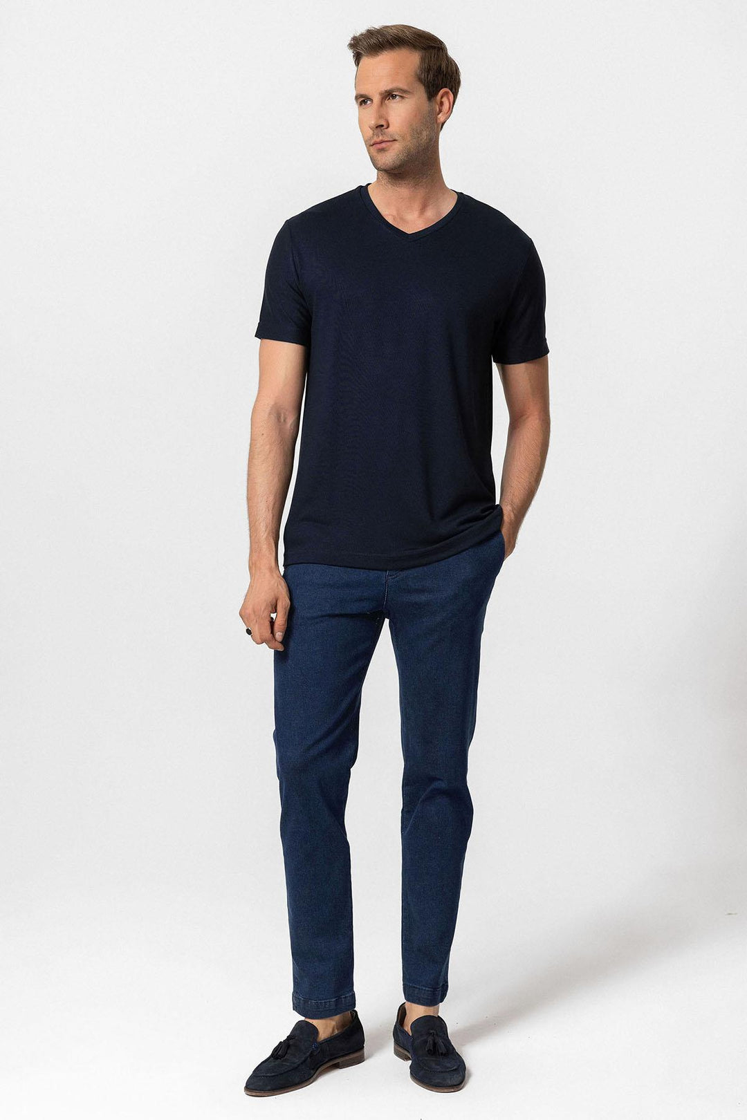 ANT Antioch Navy Blue Basic V-Neck Men's T-Shirt - Troyes