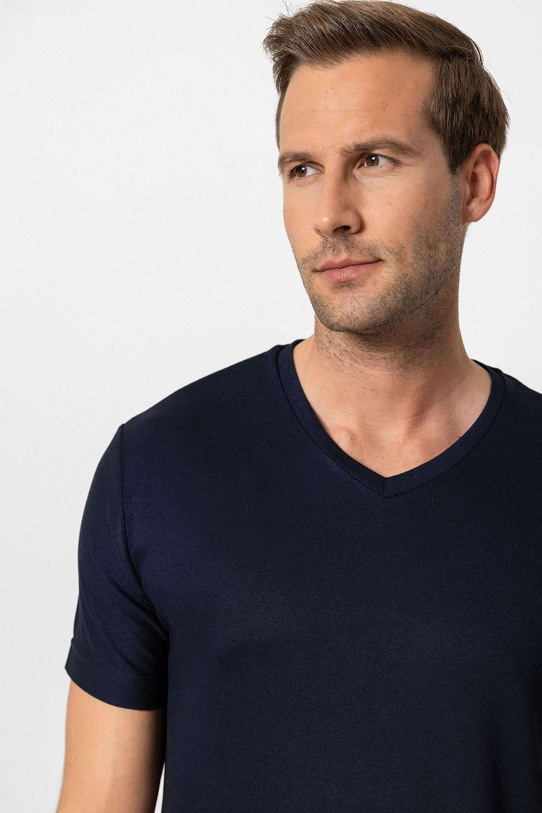 ANT Antioch Navy Blue Basic V-Neck Men's T-Shirt - Troyes