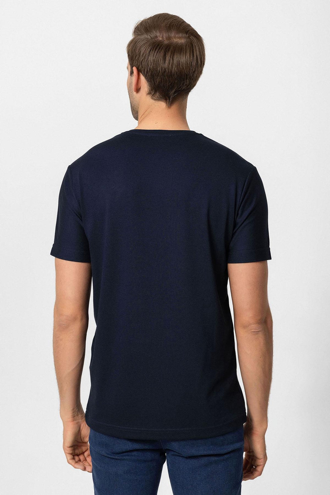 ANT Antioch Navy Blue Basic V-Neck Men's T-Shirt - Troyes