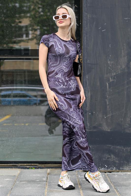 MDX Navy Blue Batik Pattern Long Dress MG1723 - Sidcup