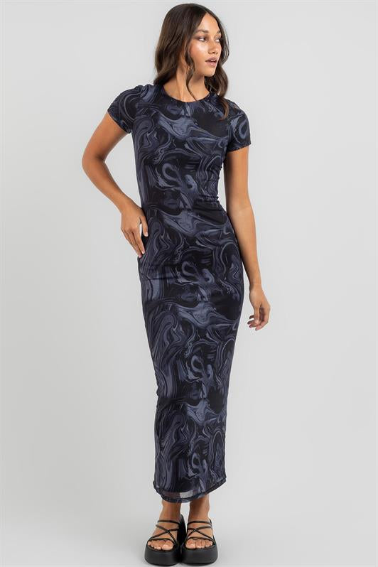 MDX Navy Blue Batik Pattern Long Dress MG1849 - Medicine Hat