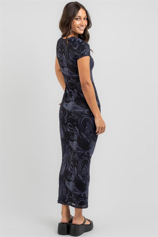 MDX Navy Blue Batik Pattern Long Dress MG1849 - Medicine Hat