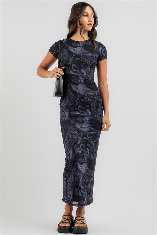 MDX Navy Blue Batik Pattern Long Dress MG1849 - Medicine Hat