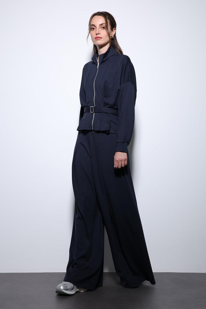 ANT Antioch Navy Blue Belted Wide Leg Pantsuit - Pärnu