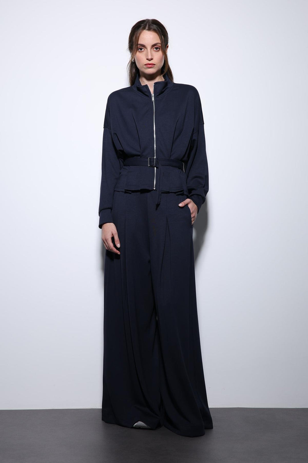 ANT Antioch Navy Blue Belted Wide Leg Pantsuit - Pärnu