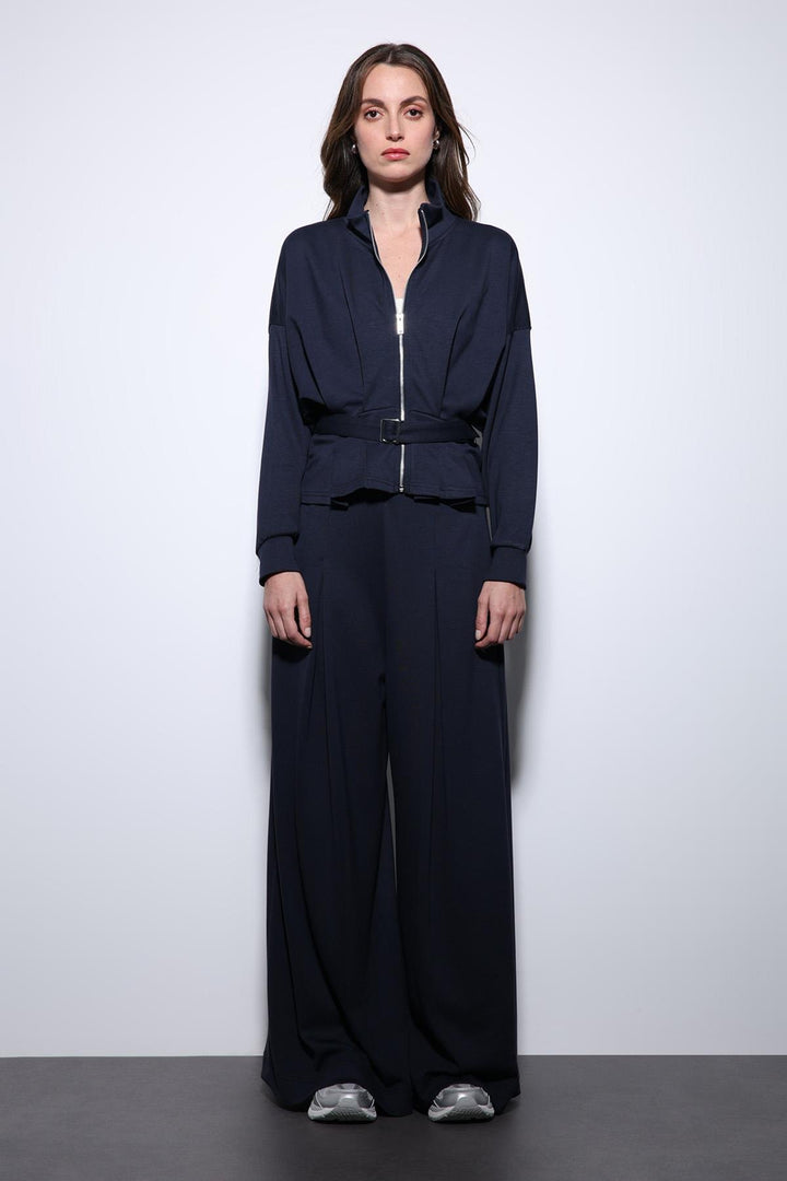 ANT Antioch Navy Blue Belted Wide Leg Pantsuit - Pärnu