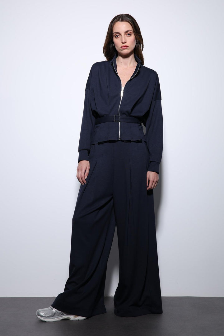 ANT Antioch Navy Blue Belted Wide Leg Pantsuit - Pärnu