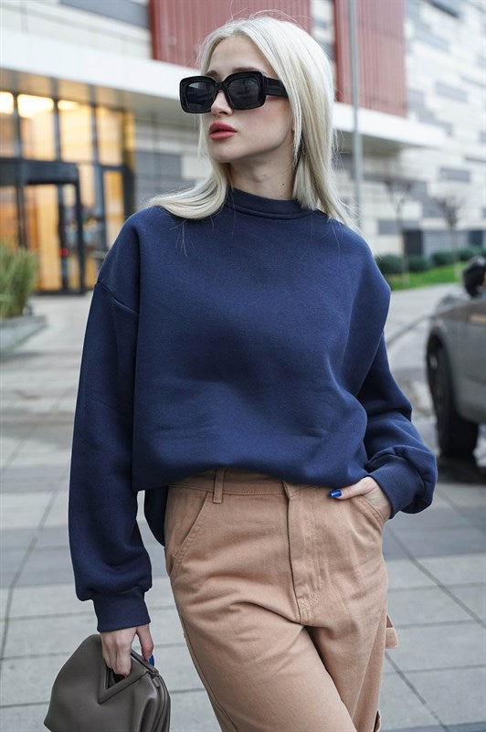 MDX Navy Blue Bicycle Collar Basic Sweatshirt MG1559 - Gronau
