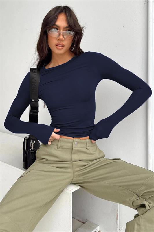 MDX Navy Bicycle Collar Basic Long Sleeve Bodysuit MG1701 - Bergamo