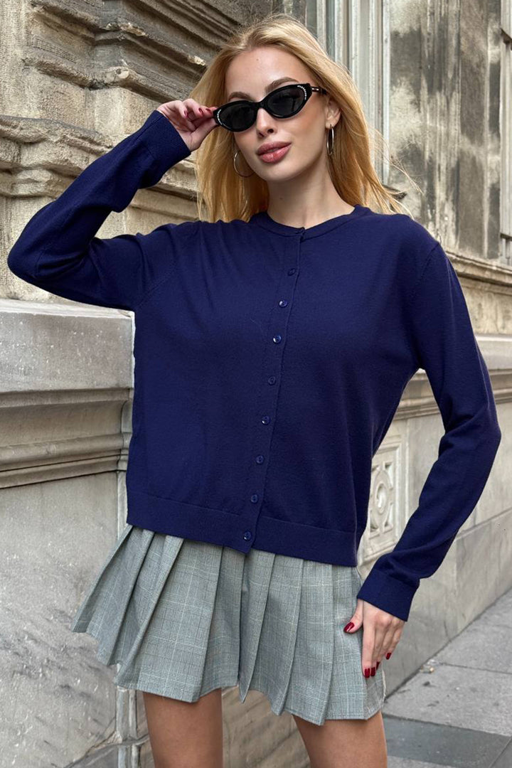 Navy Blue Buttoned Turtleneck Cardigan BCHZCK-251267 - Bedford