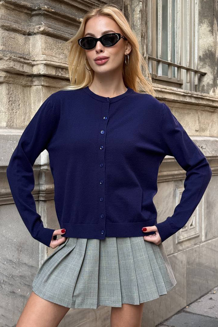 Navy Blue Buttoned Turtleneck Cardigan BCHZCK-251267 - Bedford