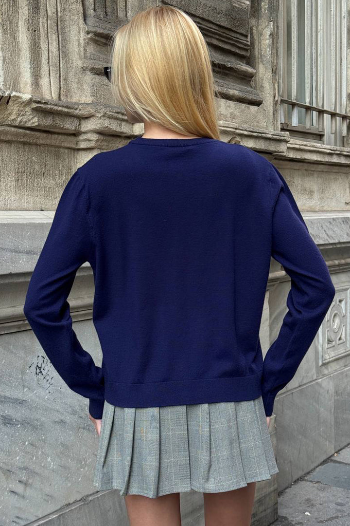 Navy Blue Buttoned Turtleneck Cardigan BCHZCK-251267 - Genoa
