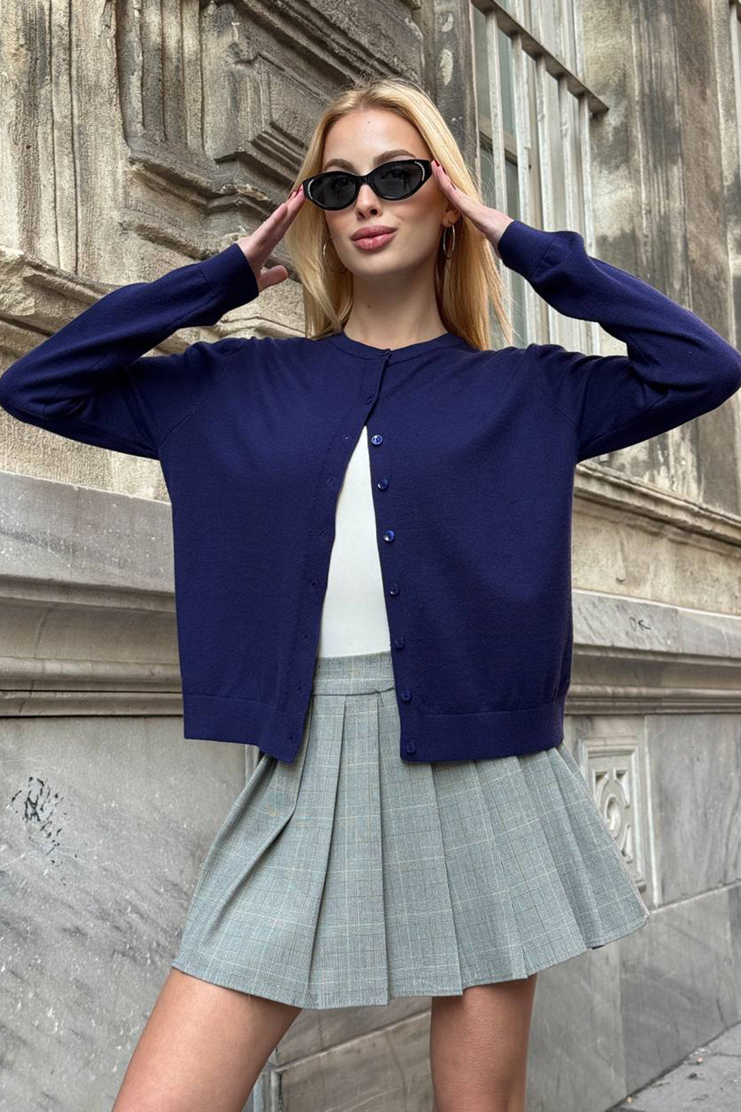Navy Blue Buttoned Turtleneck Cardigan BCHZCK-251267 - Bedford