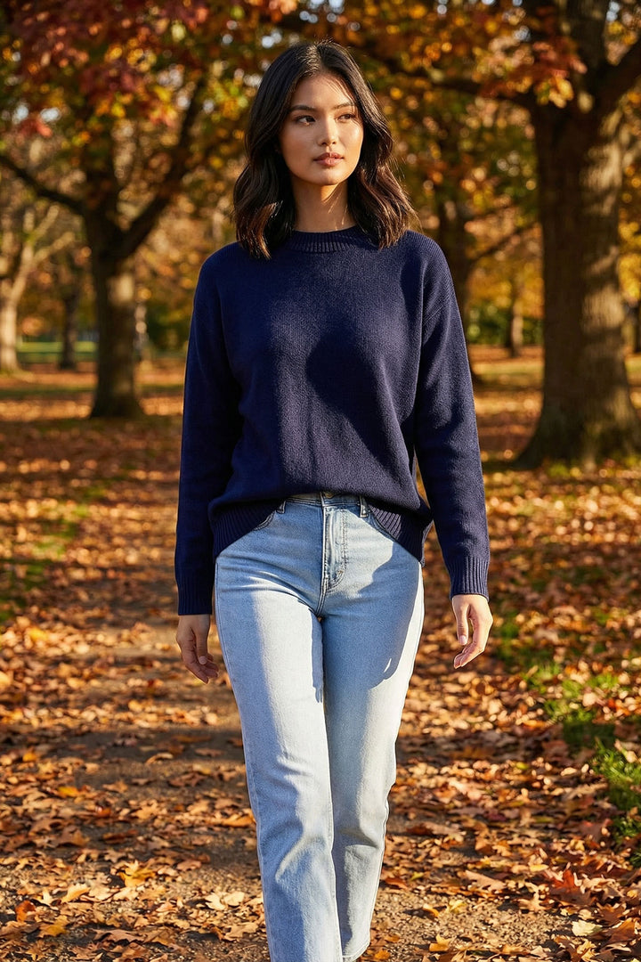 Navy Blue Bicycle Collar Oversized Knit Sweater BCHPK-251238 - Civitanova Marche