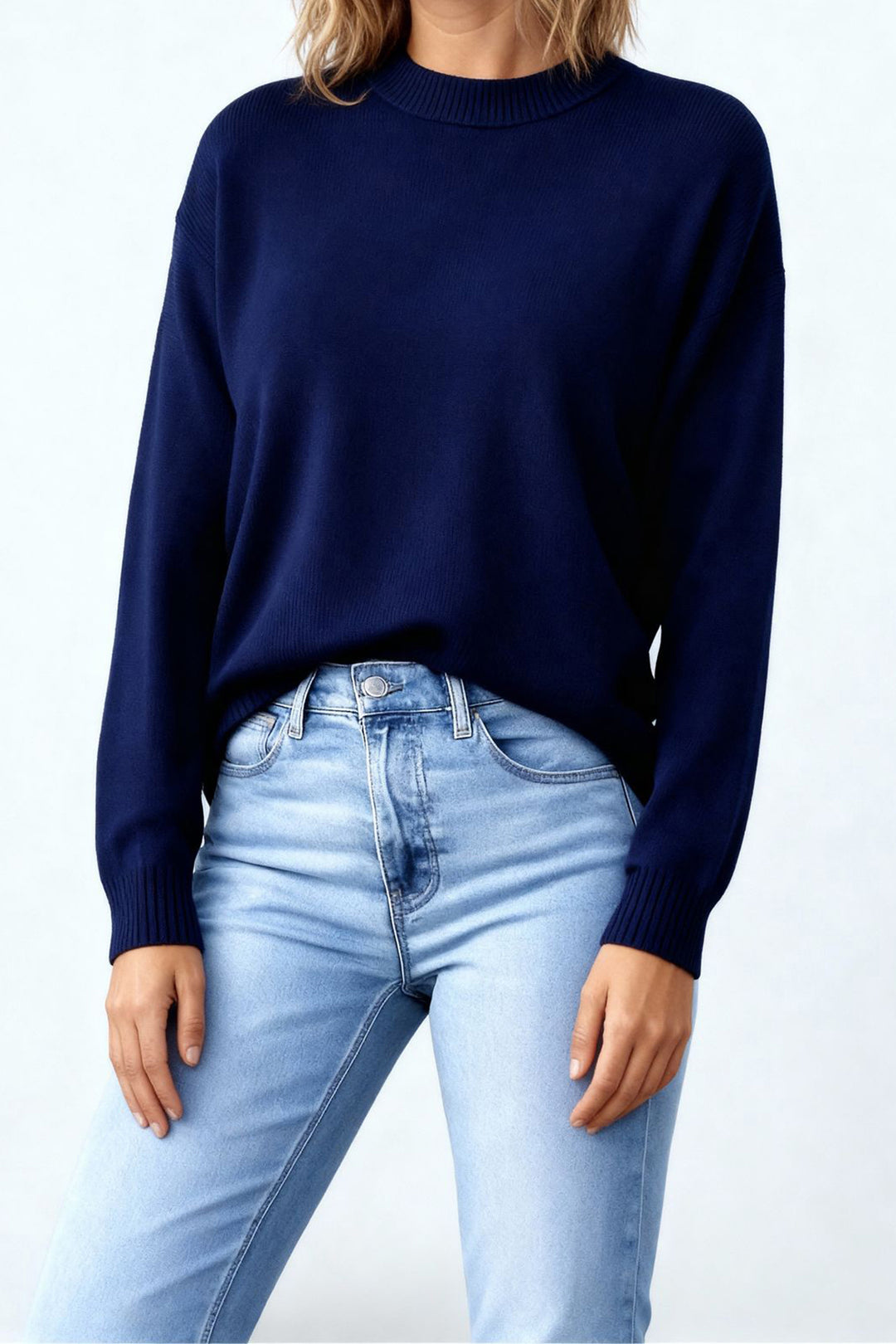 Navy Blue Bicycle Collar Oversized Knit Sweater BCHPK-251238 - Clovis
