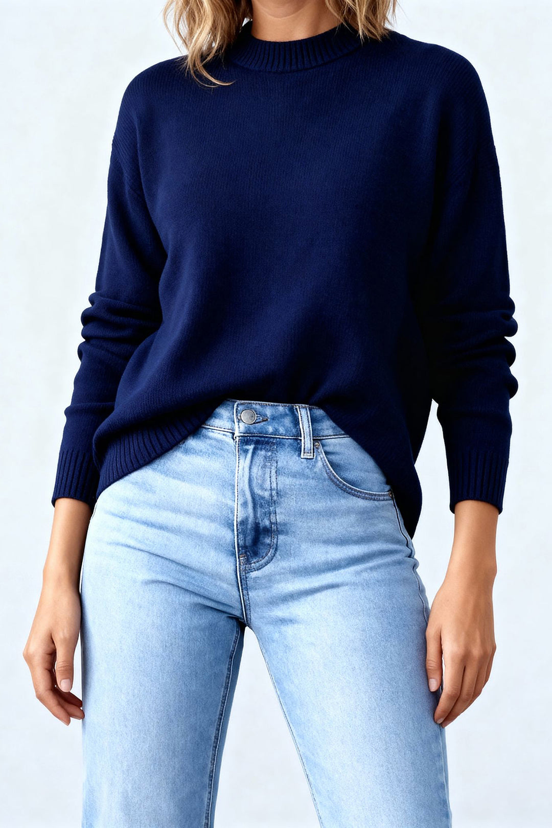 Navy Blue Bicycle Collar Oversized Knit Sweater BCHPK-251238 - Clovis