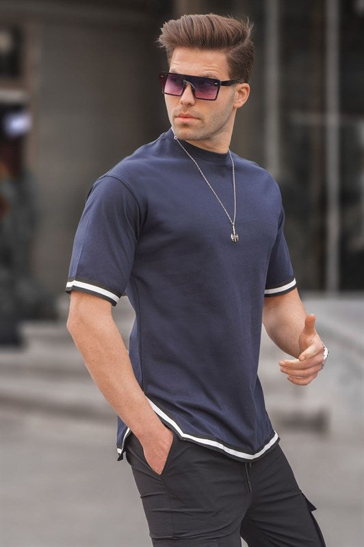 MDX Navy Blue Bicycle Collar Striped T-shirt 6097 - Plant City