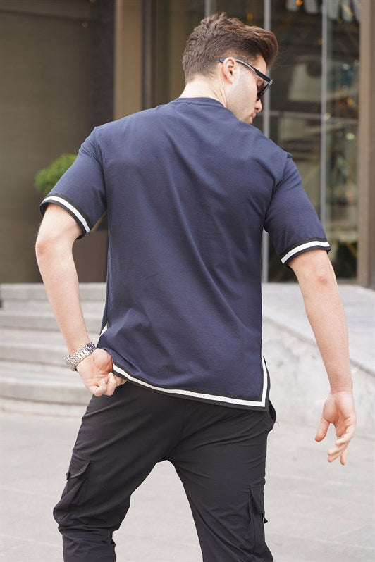 MDX Navy Blue Bicycle Collar Striped T-shirt 6097 - Plant City