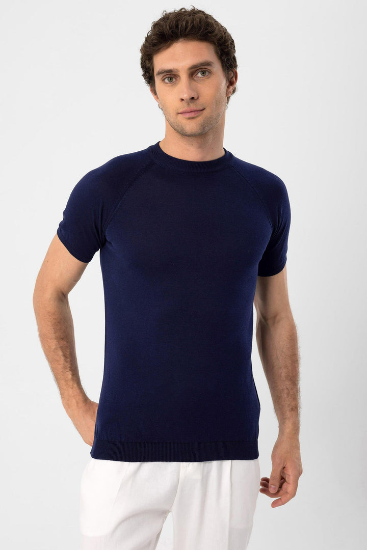ANT Antioch Navy Blue Bicycle Collar Slim Fit Men's Knit T-Shirt - Council Bluffs