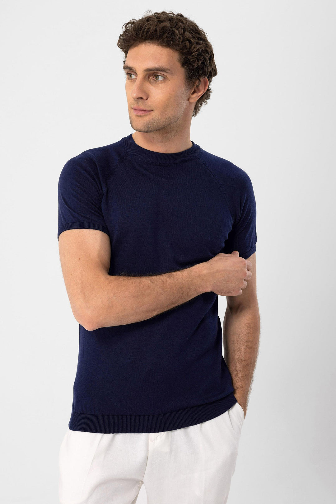 ANT Antioch Navy Blue Bicycle Collar Slim Fit Men's Knit T-Shirt - Council Bluffs