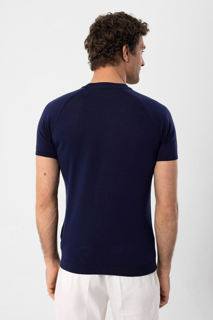 ANT Antioch Navy Blue Bicycle Collar Slim Fit Men's Knit T-Shirt - Council Bluffs