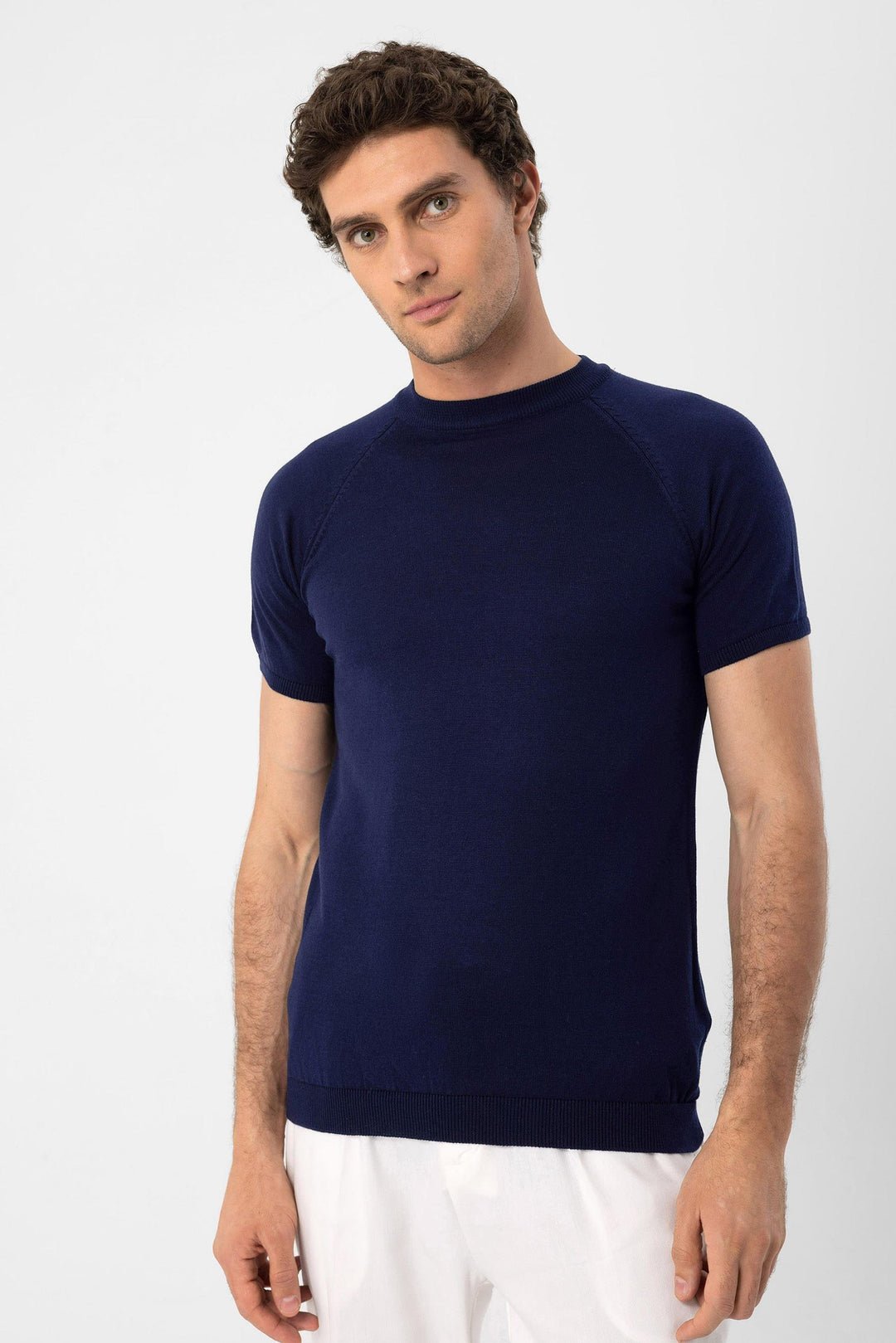 ANT Antioch Navy Blue Bicycle Collar Slim Fit Men's Knit T-Shirt - Council Bluffs