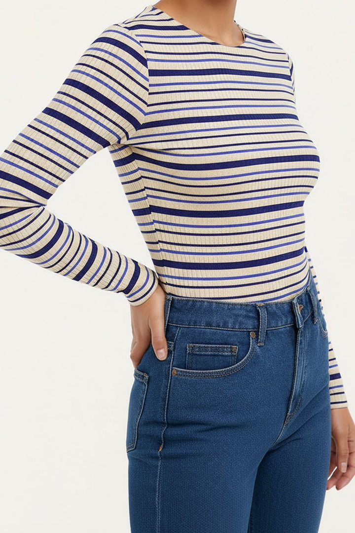 Navy Striped Bicycle Collar Striped Blouse BCHPK-251241 - Ripollet