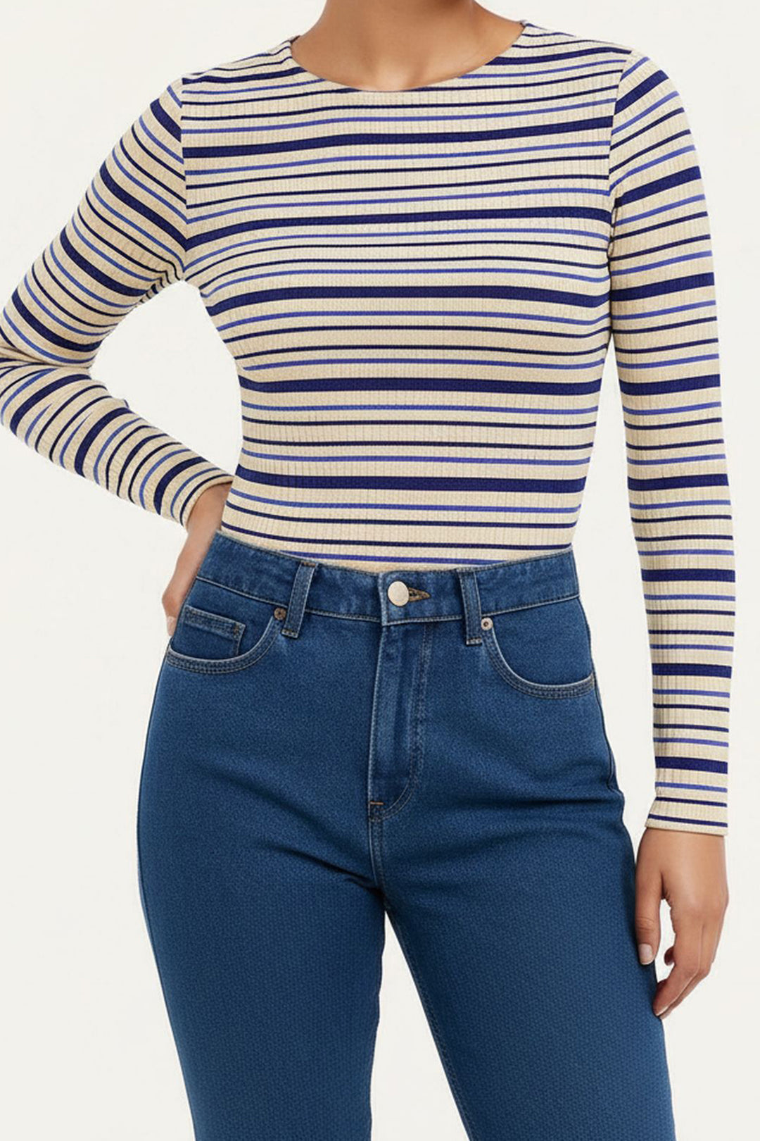Navy Striped Bicycle Collar Striped Blouse BCHPK-251241 - Chelsea