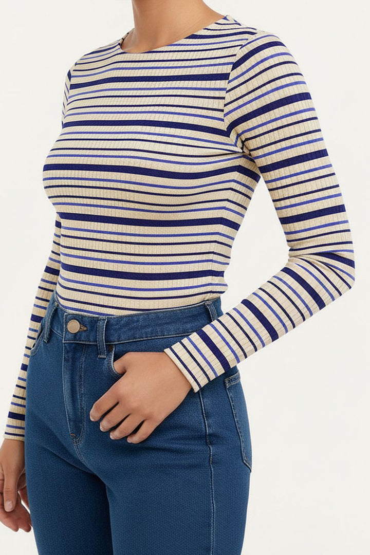 Navy Striped Bicycle Collar Striped Blouse BCHPK-251241 - Ripollet