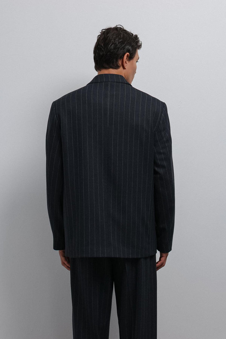 ANT Antioch Navy Striped Double-Breasted Men's Blazer Jacket - Erkrath