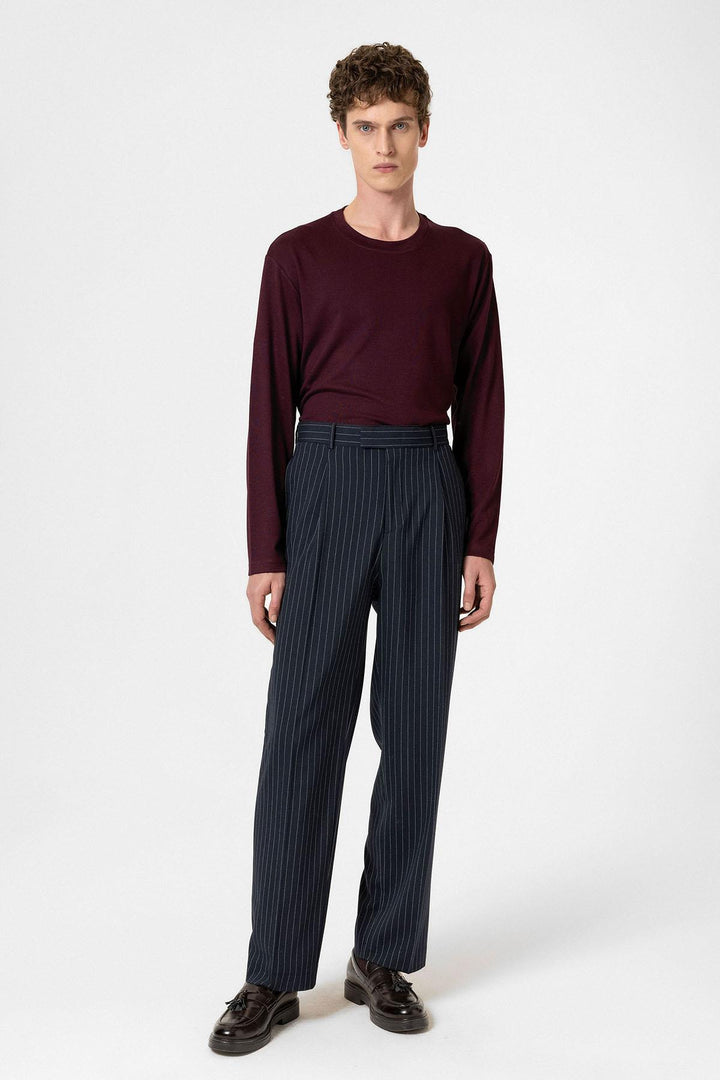 ANT Antioch Lacivert Çizgili Relaxed Fit Erkek Pantolon - Wagga Wagga
