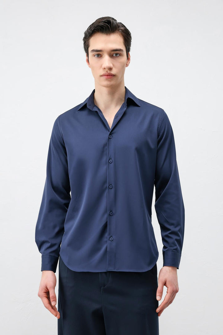 ANT Antioch Lacivert Comfort Slim Erkek Gömlek - Roubaix