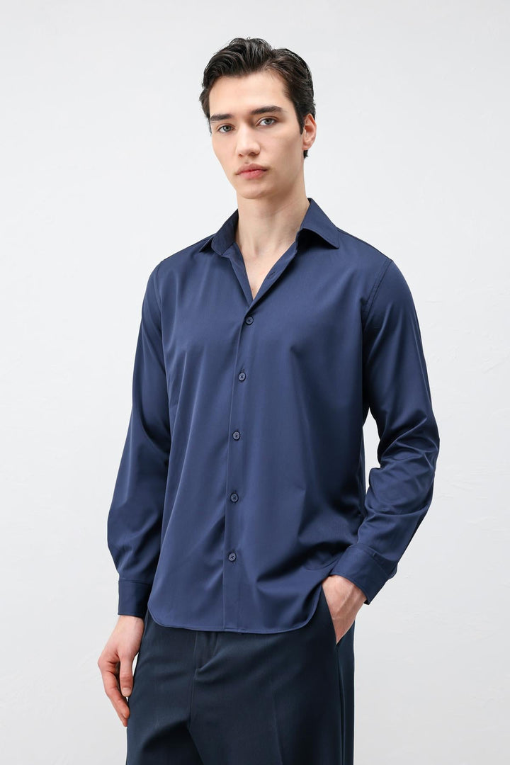 ANT Antioch Lacivert Comfort Slim Erkek Gömlek - Roubaix